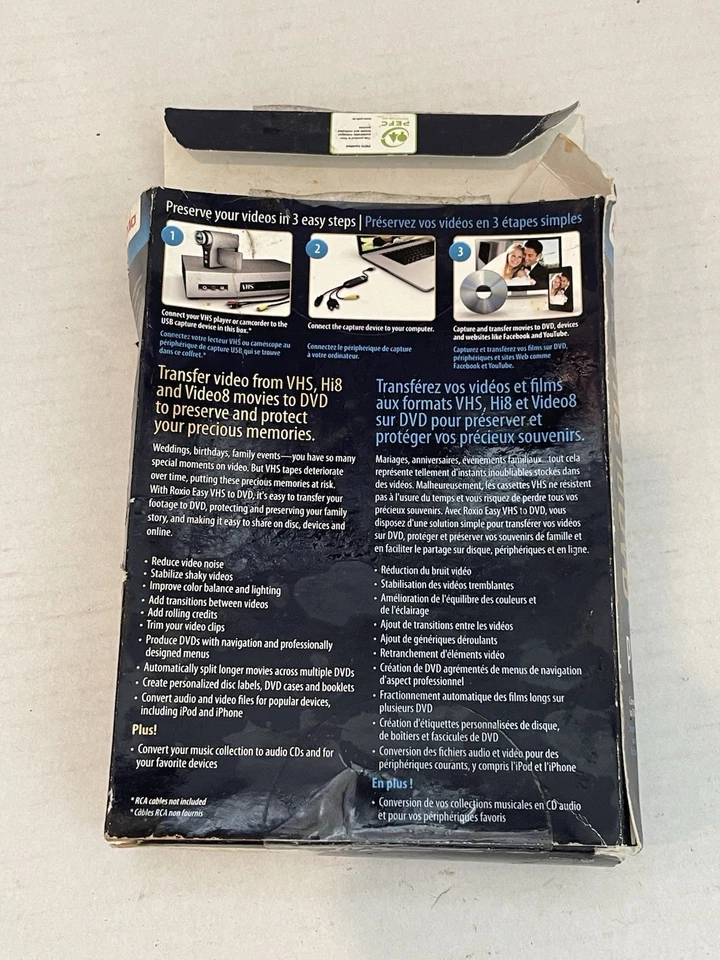 Roxio EASY VHS TO DVD 3 PLUS Converter TRANSFER HOME MOVIES From VHS Hi8 or V8 - Image 2 of 3