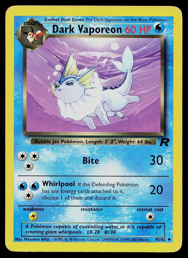 Pokemon Card Team Rocket Dark Vaporeon 45/82 Uncommon