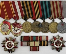 Große 7 teilige Ordensspange & Einzelorden – UdSSR WWII-Konvolut Abzeichen T￼