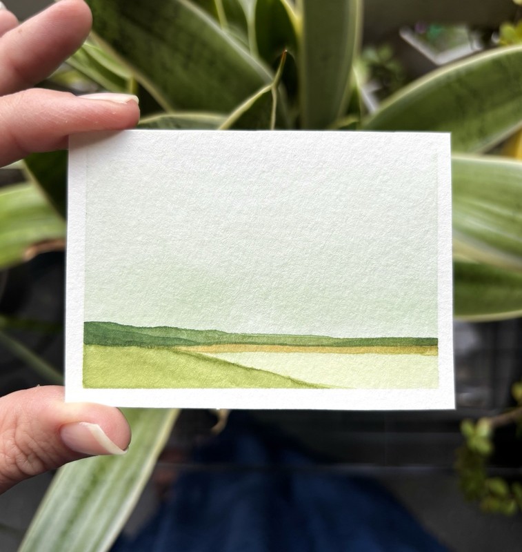 “Majesty in Green”  Miniature watercolor painting on paper. Original artwork.