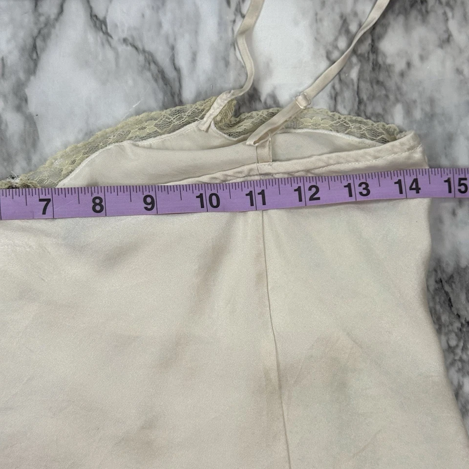 Y2K 2000s Cream Silk Babydoll Top Sz M Splatter Rhinestone Embellished Lace Trim - Image 3 of 4