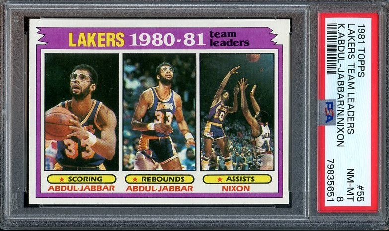 1981 Topps #55 Lakers Team Leaders NM-MT Abdul-Jabbar PSA 8 5651