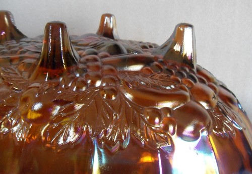 Vintage Indiana Iridescent Carnival Glass Harvest Grape Gold/Amber Oval Bowl 12" - Picture 9 of 12