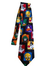 Looney Tunes Mania Silk Neck Tie, Bugs Bunny, Daffy, Taz, Marvin,Tweety 1993 NEW