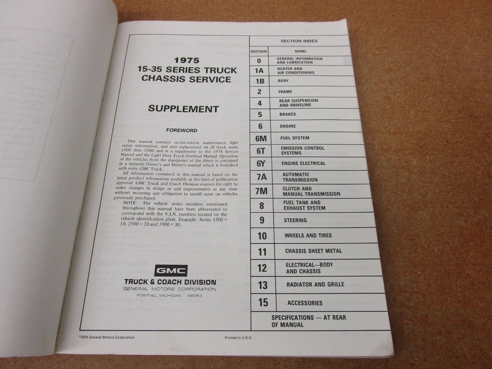 GMC C/K 1975 camioneta pickup Suburban Jimmy Van manual de servicio uso original con 1974 Foto 3 de 4