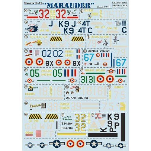 Stampa scala 144-007 decalcomania acquascivolo per aereo 1:144 B-26 Marauder parte 1 - Foto 13 di 24