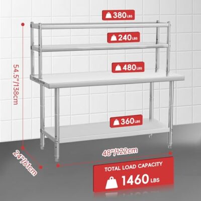  30*24in/36*24in/48*24in Metal Kitchen Stainless Steel Table with Overshelves   