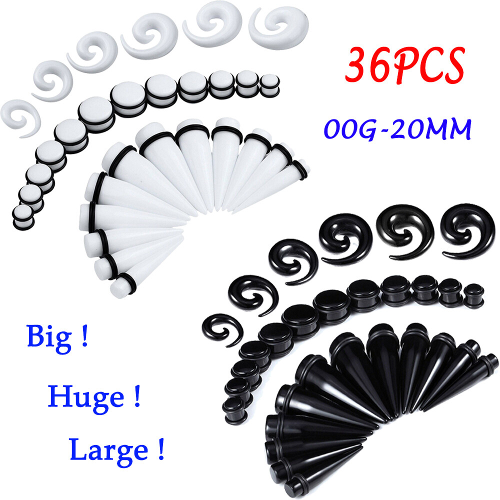 12-36Pcs Big Gauges Ear Stretching Kit 00G-20MM Acrylic Spiral