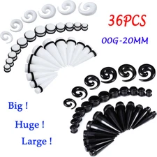 12-36Pcs Big Gauges Ear Stretching Kit 00G-20MM Acrylic Spiral Taper Plug Tunnel