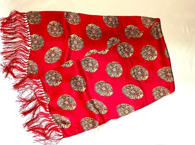 NWT Vintage Chinese 100% SILK Fringe Scarf - Many Designs 54'' X 11''