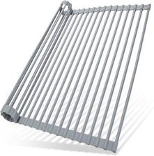 Ohuhu Over Sink Dish Drying Rack, Silicone Wrapped 17.6"W x 15.4"L, Gray 