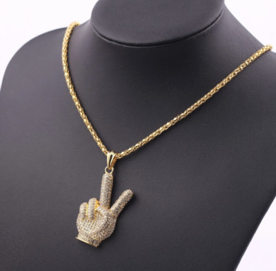 Ice In Gold Silver Color Victory Hip Hop Cubic Zirconia Pendant Necklace