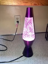 Lava Lamp Brand Motion Light 15" Purple Base  Cap Silver/Pink Glitter. Cool 