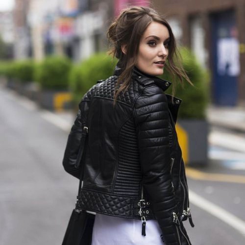 Estilo Diseñador Acolchado Piel de Cordero Chaqueta Cuero Mujer | eBay