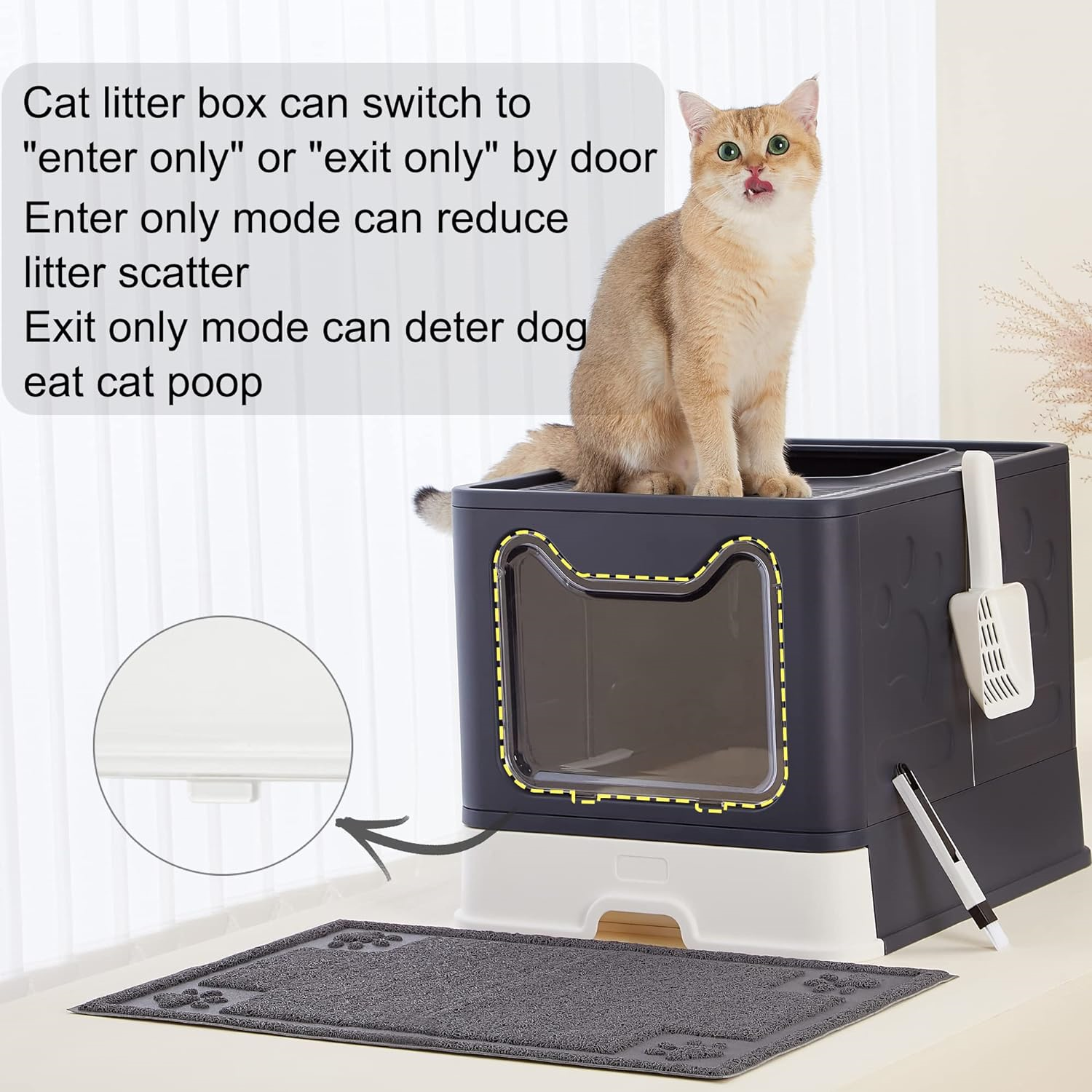 Suhaco Foldable Cat Litter Tray Top Entry Cat Litter Box with Lid