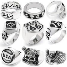 Edelstahl Biker Ring 1%er Outlaw 13 Totenkopf USA Flügel Motorrad Club Route 66