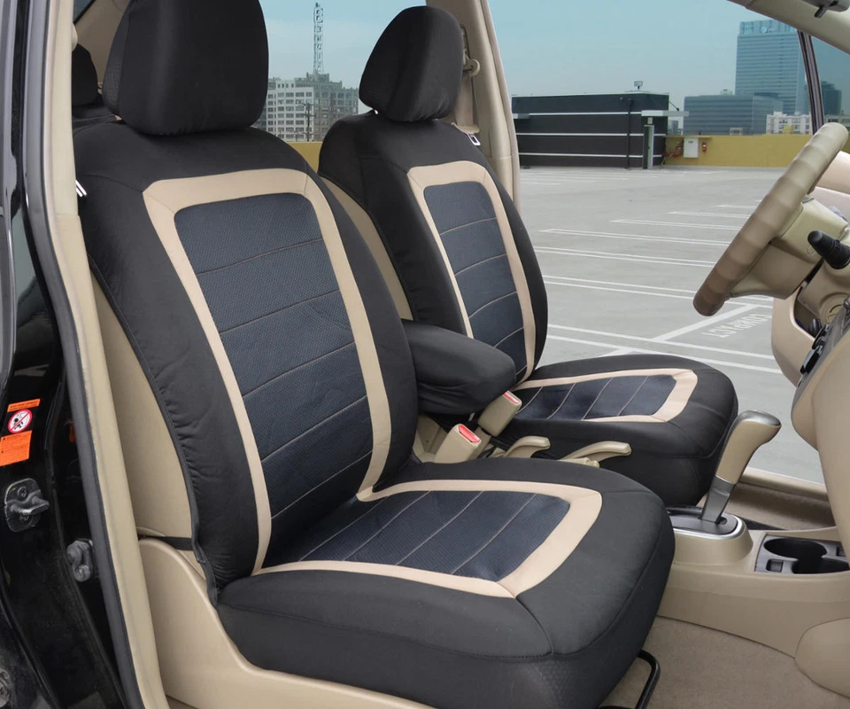 carXS Standard Black Beige Mesh Panel Seat Covers + Rubber Car Floor Mats⭐⭐⭐⭐⭐ - Image 2 of 4