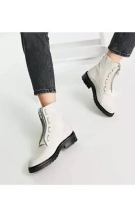 All Saints Ariel Front Zip Leather Combat Boots White Suede Woman's 11 🔥 