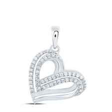 10K White Gold Round Diamond Women's Intertwined Double Heart Pendant 1/3 CT.