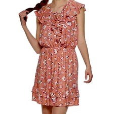American Rag Apricot Coral Ruffle Floral Dress Size Small