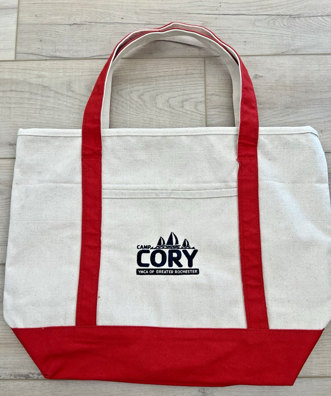 YMCA Camp Cory Swag Canvas Tote Bag Finger Lakes Keuka Lake 21 x 16 x 7” Zipper