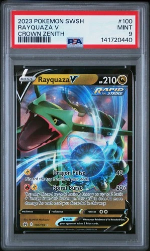 2023 POKEMON SWORD & SHIELD CROWN ZENITH #100 RAYQUAZA V PSA 9