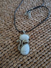 Cat Pendant Natural Stone Howlit Necklace Jewelry on cord 
