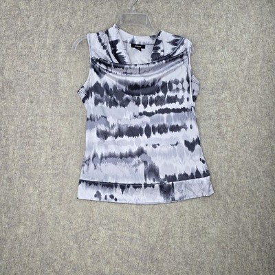Alfani Women Sleeveless Tie-Dye Print Gray & Black Size M Polyester Cowl Neck