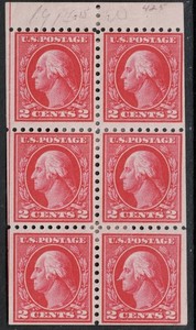 SCOTT#406a, 2c PANE OF 6, POSITION "H" GUIDE LINE AT RIGHT.