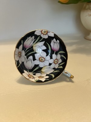 Paragon Teetasse nur Double Warrant 1939-49 A657 Narcissus schwarz floral vergoldet