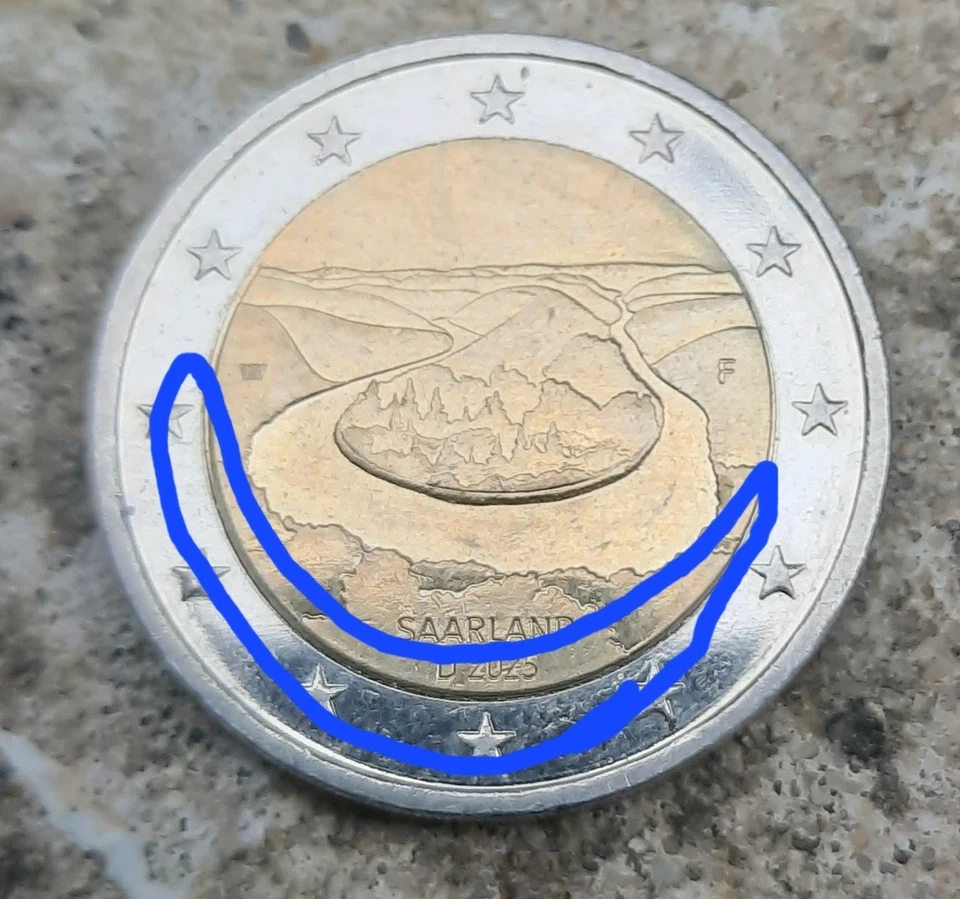 2 Euro Gedenkmünze Deutschland 2025 "Saarland" mit "Spiegelei-Fehlprägung" - Bild 1 von 1