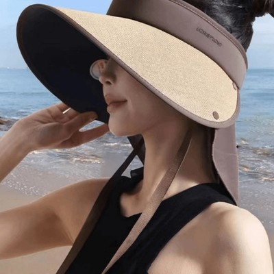 Stylischer Strohhut Webhut mit Nackenschutz für Damen und Herren im Sommer