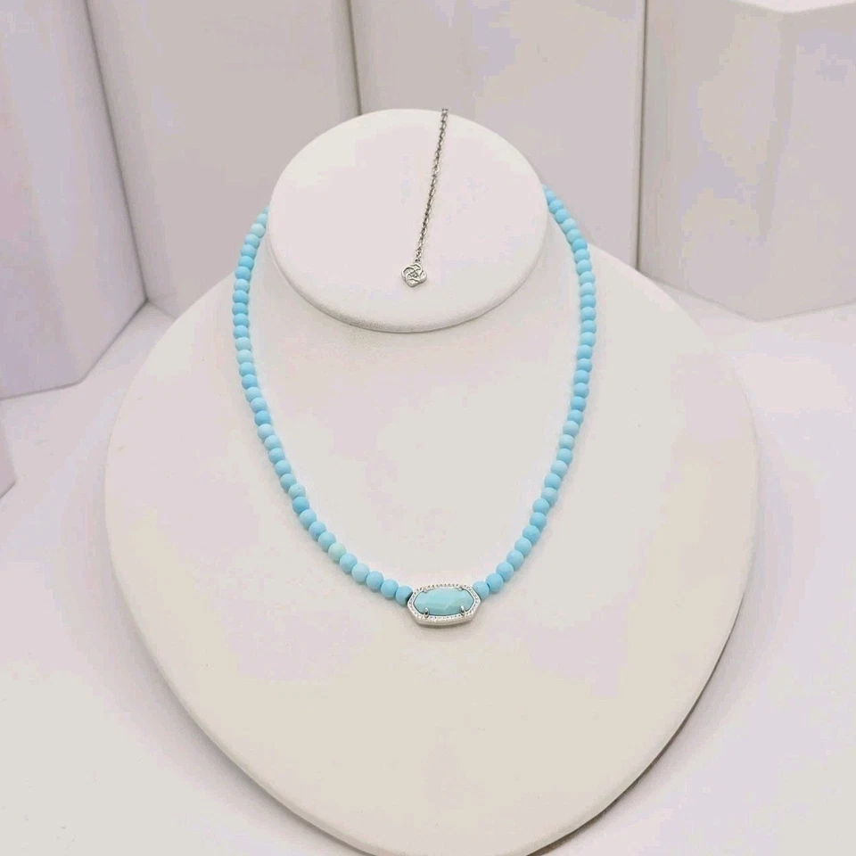 Colar de miçangas Kendra Scott Elisa cor turquesa miçangas pingente tom prata 19"" - Imagem 2 de 4