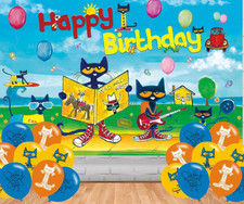 Pete The Cat Happy Birthday Party Backdrop 5x3 ft Background Banner & Balloons