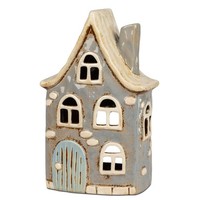 Windlicht, Teelichthalter Haus H. 27Cm Grau Beige Aus Steinzeug Formano