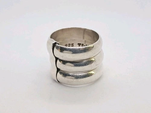 Linked Triple VTG Taxco 950 Sterling Silver Stacked Cuff Band Ring Mexico Sz 7