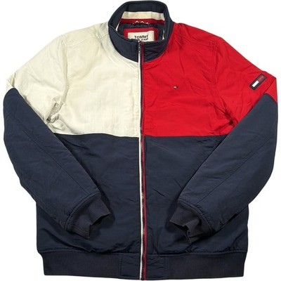 Tommy Hilfiger Jeans Colour Block Bomberjacke Herren XL Retro Rot Blau Weiß