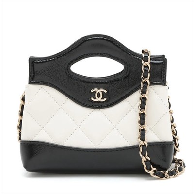Chanel Chanel 31 Leather Chain Shoulder Bag Black × White Gold