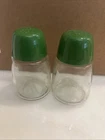 Vtg 1970s Federal Housewares Salt Pepper Shakers Glass Avocado Green Lids MCM