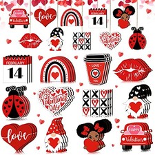 36 Pcs Valentine's Day Wooden Hanging Ornaments Decoration for Tree Red Heart