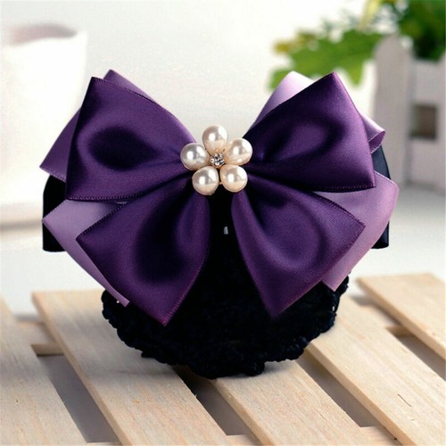 Lace Satin Bow Ladies Covers Bowknot Barrette Hair Clips Bowknot Net Bun Snood * - Picture 63 of 68