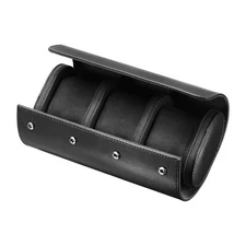 Leather Watch Travel Case for Men Women Watch Holding, 3 Slot, Black