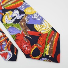 Next Exit Food Burger Black Multi-Colored Novelty Print Long Tie