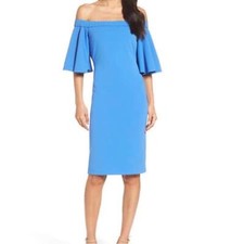 Eliza J Blue off the shoulder sheath dress