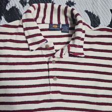 Vtg Route 66 Terry Cloth Red White Striped Polo Shirt Large 70's 80's Towel