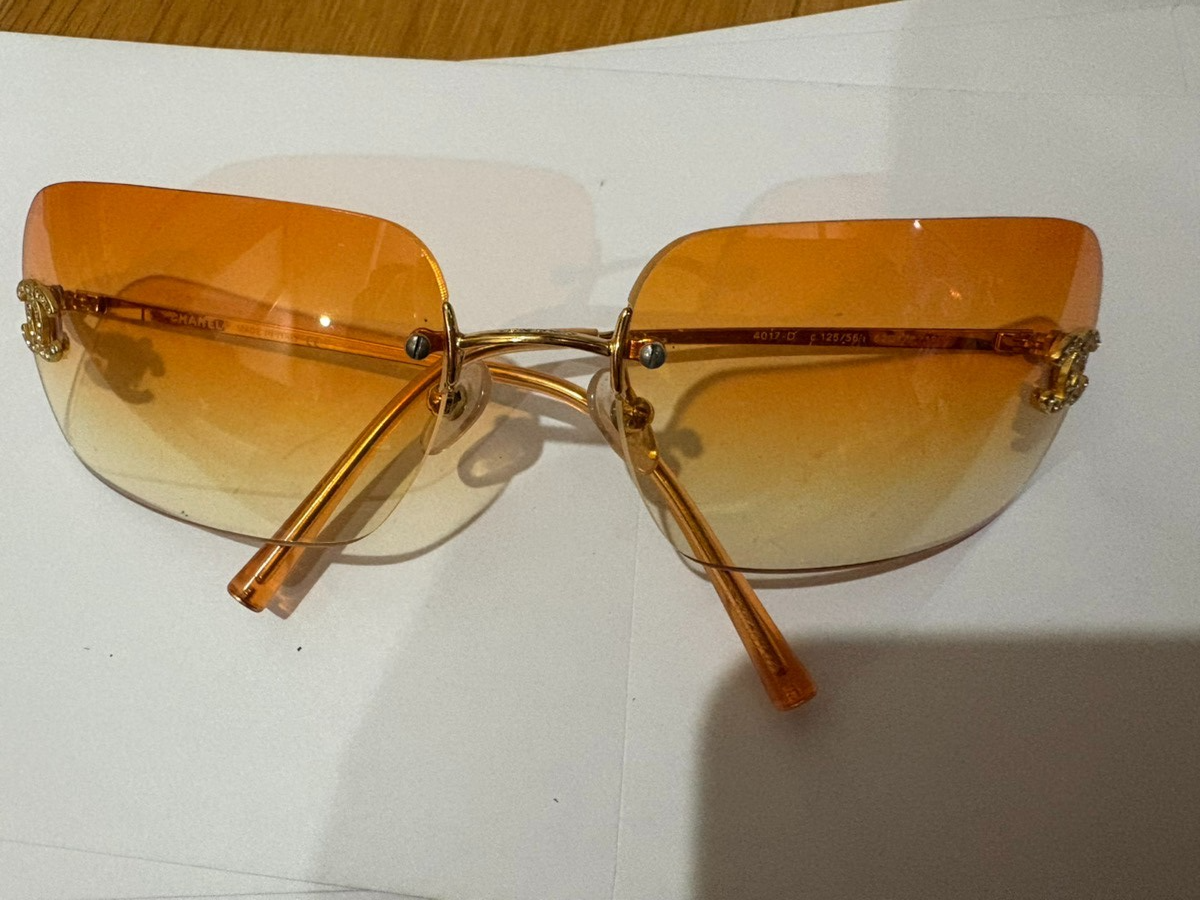 CHANEL 4017-D Rimless Sunglasses Orange Gradient Lens Rhinestone