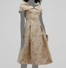 $580 Rickie Freeman by Teri Jon Women's Gold Metallic Off-Shoulder Dress Size 10