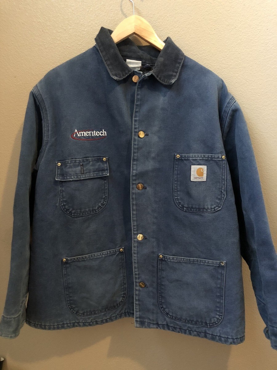 VTG CARHARTT USA Made Mens Blanket Lined Blue Denim Chore Coat