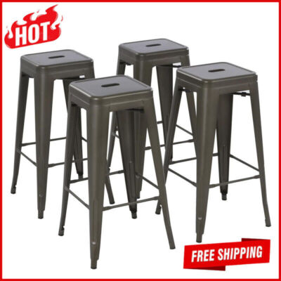 30 inch Stackable Metal Bar Stool Counter Height Chair 300 lbs Capacity 4 Pack