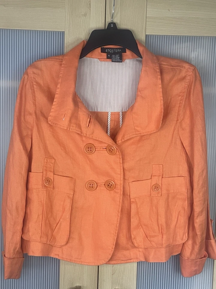 Blazer Chaqueta Retro Forrada con Bolsillos Delanteros Etcetera Talla 4 Naranja Lino Foto 2 de 4